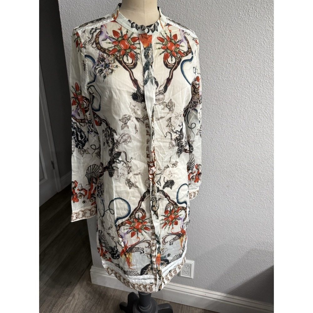 Roberto Cavalli Main Line Snake Floral Bejeweled Serpent Motif Shirt Dress IT 38